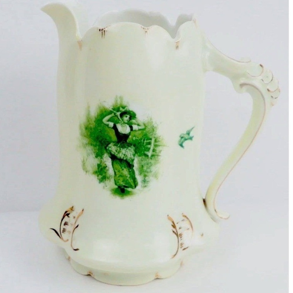 Antique Rosenthal Germany Printemps Sevres Pitcher Gold Trim 6" Romantic Vase